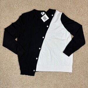 YAL New York Black White Asymmetrical Button Cardigan Sweater 2X